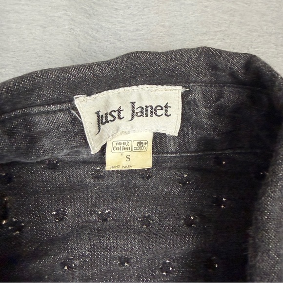 Vintage 90s Just Janet Studded Black Denim Western Shirt Shacket Small - Picture 5 of 10